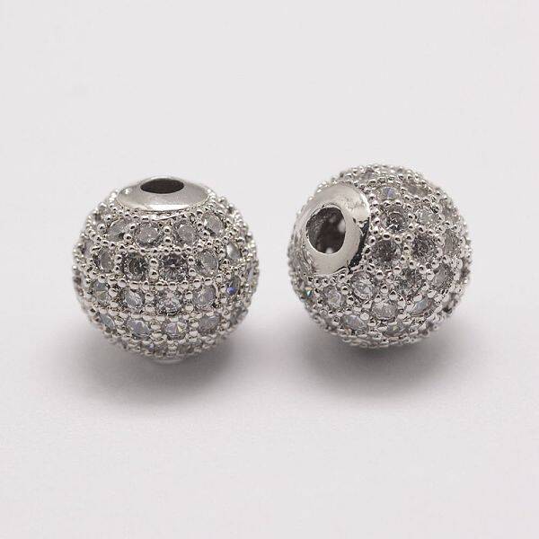 Brass Micro Pave Cubic Zirconia Beads