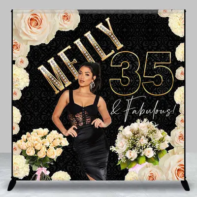 Personalized Elegant Floral 35Th Birthday Backdrop - Aperturee