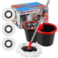 Spin Mop And Bucket With Wringer Set, 360° Mop And Bucket System With 3 Microfiber Mop Refills And 61\