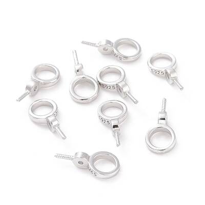 Anti-Tarnish Rhodium Plated 925 Sterling Silver Screw Eye Peg Bails