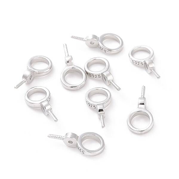 Anti-Tarnish Rhodium Plated 925 Sterling Silver Screw Eye Peg Bails