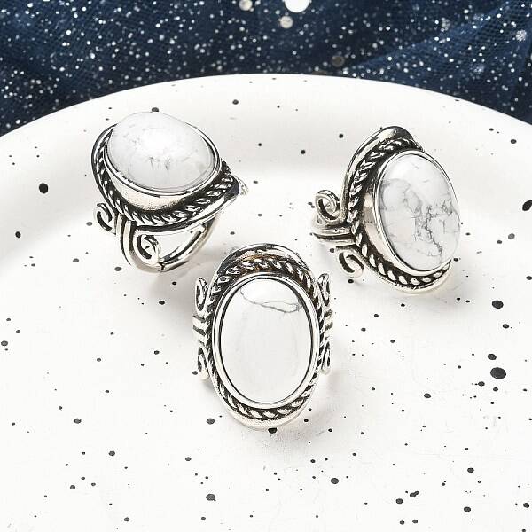 Natural Howlite Adjustable Rings