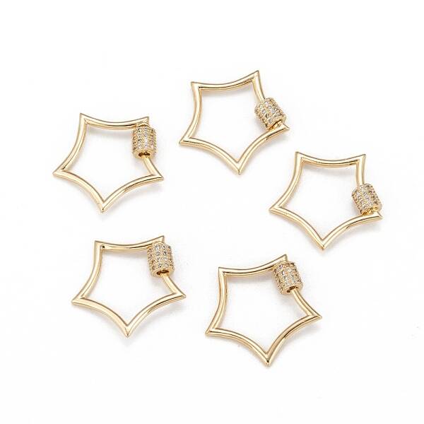 Brass Micro Pave Clear Cubic Zirconia Screw Carabiner Lock Charms