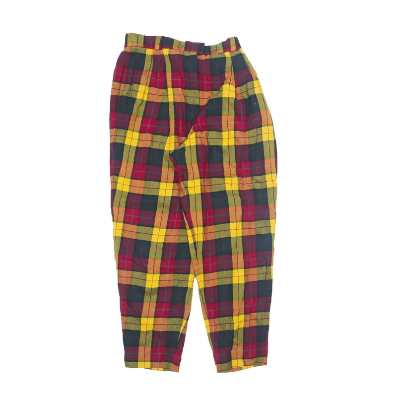BALLY Check Trousers Yellow Regular Tapered Wool Mens W28 L28