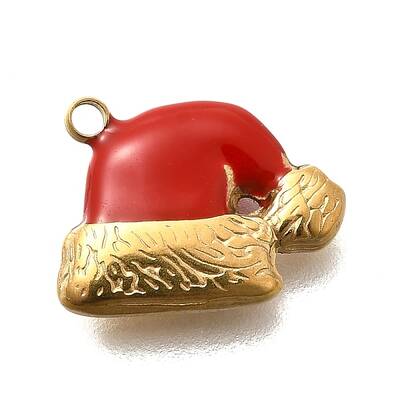 Christmas 304 Stainless Steel Red Enamel Charms