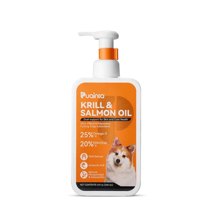 PUAINTA Krill & Salmon Oil Formula, 25% Omega 3 for Dogs and Cats, Fish Oil with EPA and DHA, for Dog Skin and Coat