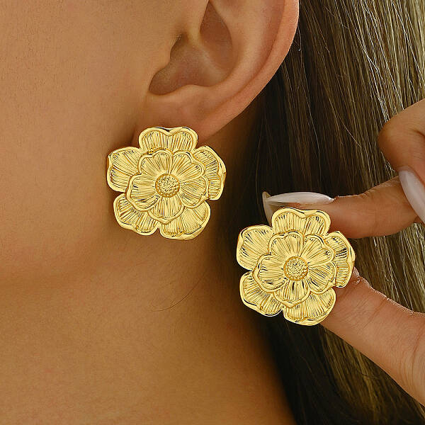 Brass Flower Stud Earrings