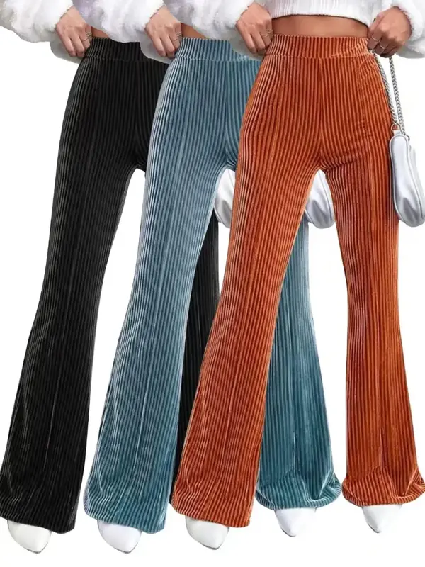 Women's Solid High Waist Flare Leg Pants, Casual Comfy Bell Bottom Trousers for Daily Wear, Ladies Bottoms for All Seasons