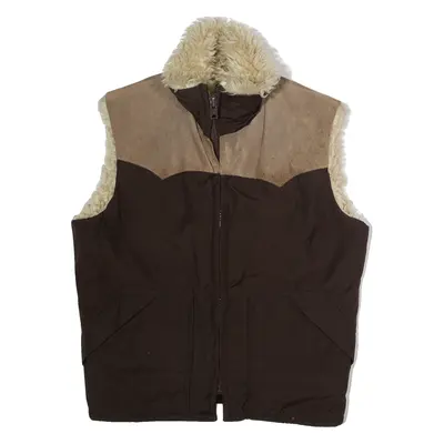 WOOLRICH Faux Fur Lined Mens Gilet Brown Colourblock M