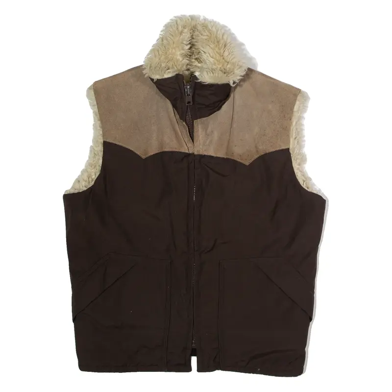 WOOLRICH Faux Fur Lined Mens Gilet Brown Colourblock M