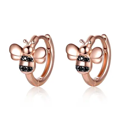 Sterling Silver with Rose Gold Plated Bees Hoop Earrings