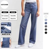 KatchMe Women's Slouchy Denim High Waist Multi-Pocket Wide Leg Jeans, Classy Denim Trousers for Women, Stretch Baggy Jeans Ou...
