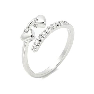 Heart Brass Micro Pave Cubic Zirconia Open Cuff Ring for Women