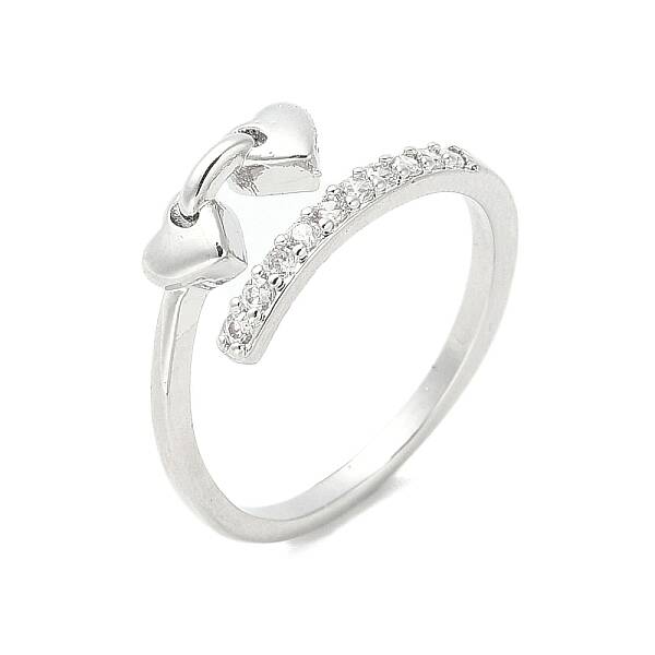 Heart Brass Micro Pave Cubic Zirconia Open Cuff Ring for Women