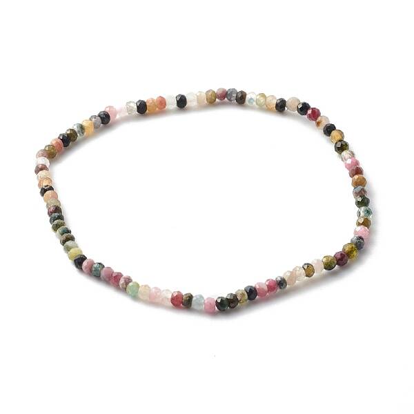 Faceted Rondelle Natural Tourmaline Beads Stretch Bracelets