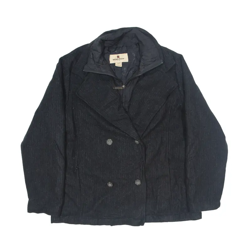 WOOLRICH Insulated Pea Coat Black Wool 90s Striped Womens L
