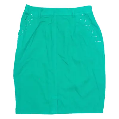 YARELL Womens Pencil Skirt Green Knee Length 90s Denim UK 16