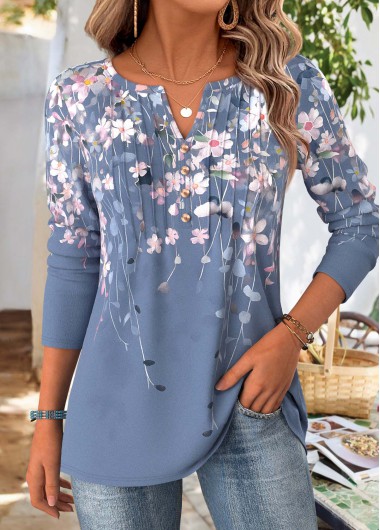Modlily Multi Color Floral Print Long Sleeve T Shirt - XXL
