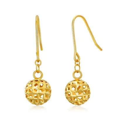 18K Gold Round Drop Earrings