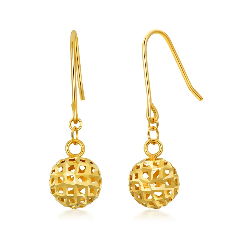 18K Gold Round Drop Earrings