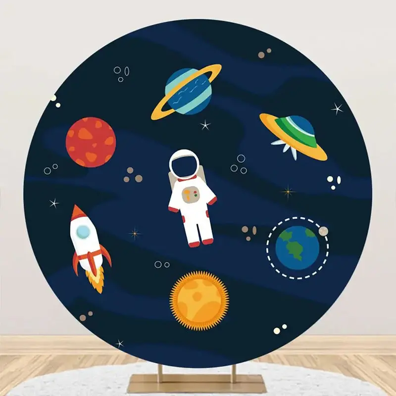 Circle Galaxy Planets Astronaut Rocket Boys Backdrop - Aperturee