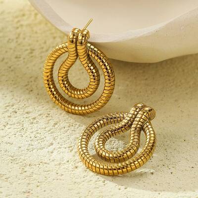 Stripe Flat Round 304 Stainless Steel Stud Earrings