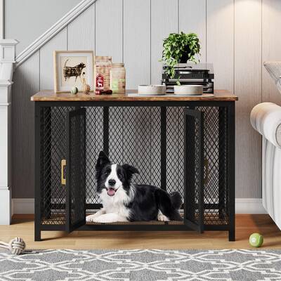 Garvee 48 Inch Large Dog Crate Furniture with Top Access Door, Heavy Duty Dog Crate Wooden Indoor Decorate Pet Cage, Indestru...