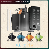 Coolflask 32/40/64/87/128oz Insulated Water Bottle for Outdoor or Office in Summer, Stainless Steel Cups with Straw & 3 Lids,...