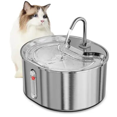 Geoorood 3.2L/0.85Gallon/108.2oz Cat Water Fountain Dual-Mode 304 Stainless Steel LED Alert 20dB Ultra-Quiet BPA-Free ABS Dis...