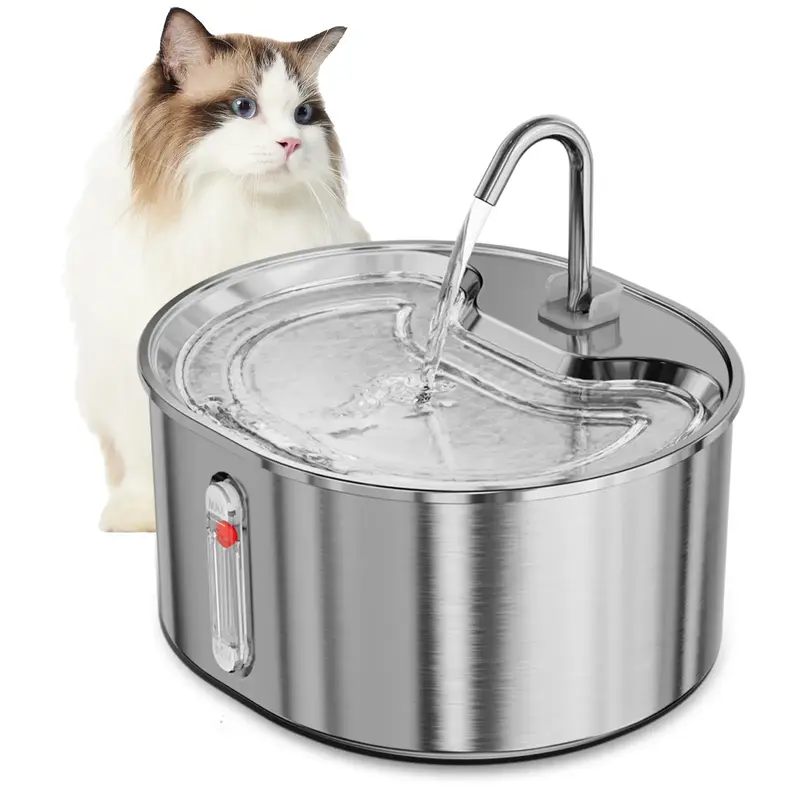 Geoorood 3.2L/0.85Gallon/108.2oz Cat Water Fountain Dual-Mode 304 Stainless Steel LED Alert 20dB Ultra-Quiet BPA-Free ABS Dis...