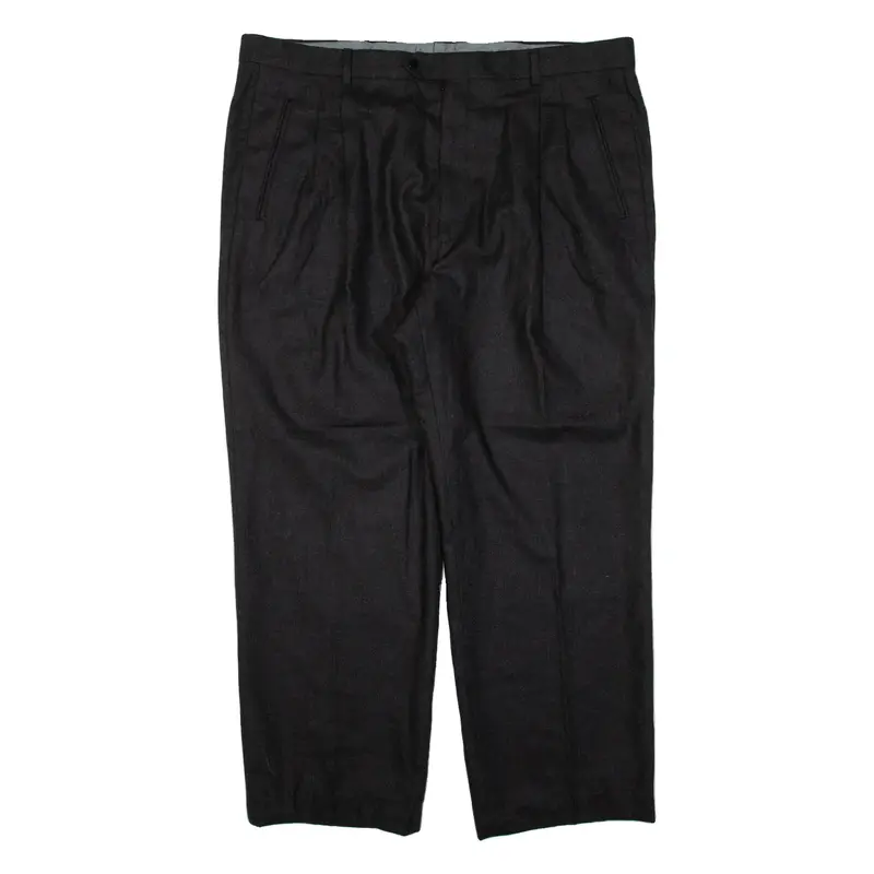 Pleated Mens Knit Trousers Black Regular Straight Wool W40 L28