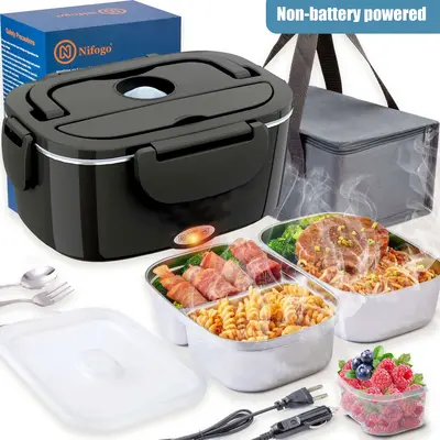 Nifogo Electric Lunch Box Food Heater for Adults,  Plug-in Heating Lunch Box,Heated Lunch Box12V/24V/110V Portable Food Warme...