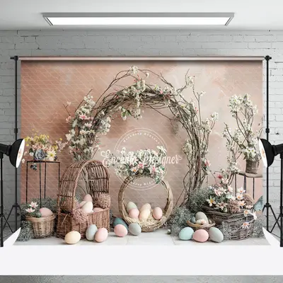 Floral Easter Egg Warm Color Wall Photo Backdrop - Aperturee