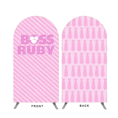 Aperturee Light Pink Boss Ruby Birthday Double Sided Arch Backdrop