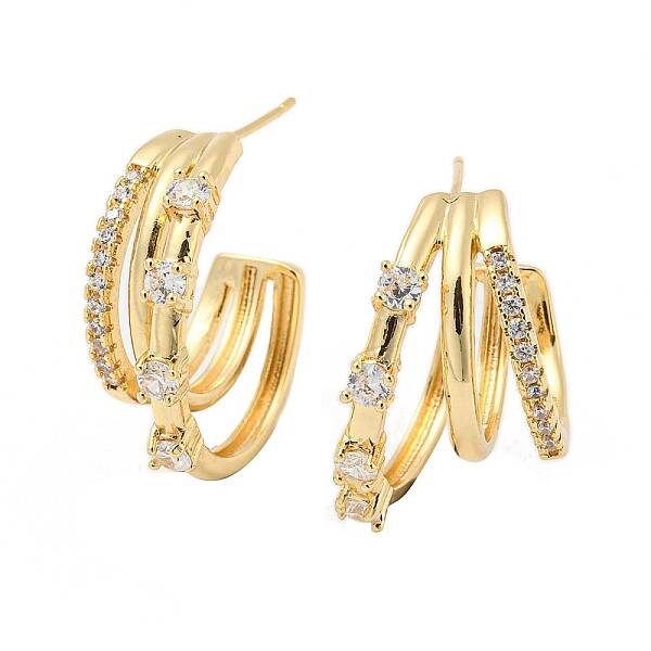 Brass Micro Pave Clear Cubic Zirconia Stud Earrings