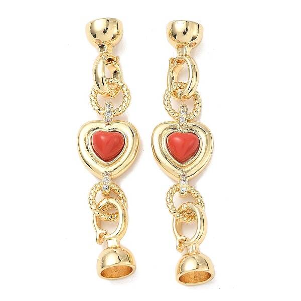 Heart Brass Micro Pave Clear Cubic Zirconia Fold Over Clasps