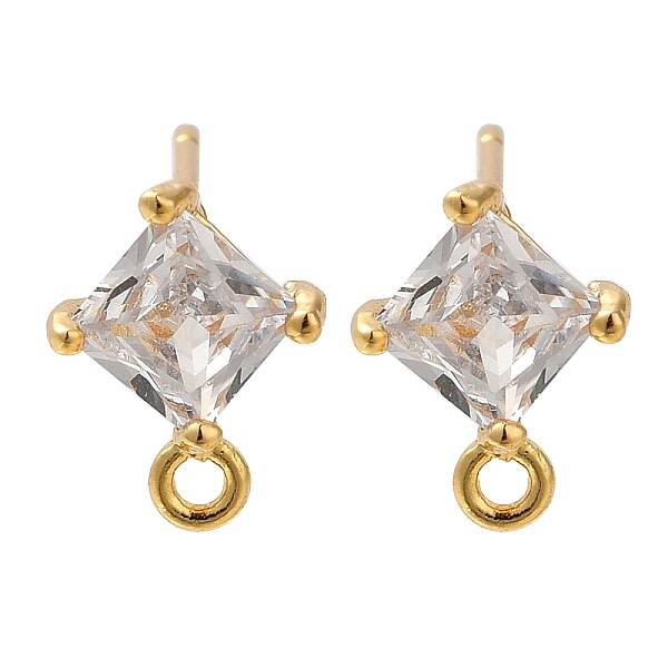 Brass Clear Cubic Zirconia Stud Earrings Finding for Women
