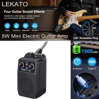 【Crazy Discounts】LEKATO JA-05G Mini Electric Guitar Amp 5W, Portable Guitar Audio Amplifier Bluetooth with Built-in 4 Eff...
