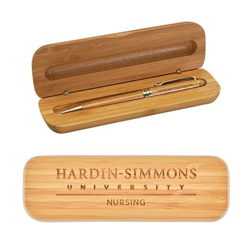 25 Customized Bamboo Case w/Pen Gift Set - Handcrafted
