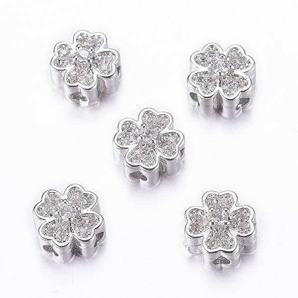 Rack Plating Brass Micro Pave Cubic Zirconia Beads
