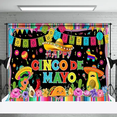 Colorful Floral Carnival Happy Cinco De Mayo Backdrop - Aperturee