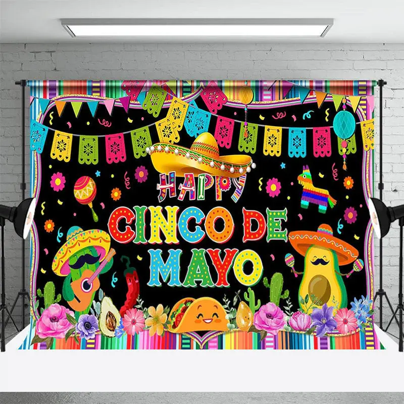 Colorful Floral Carnival Happy Cinco De Mayo Backdrop - Aperturee