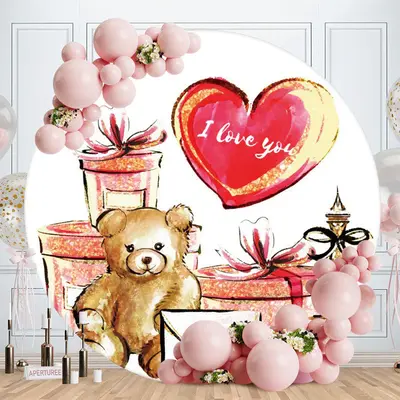 Aperturee I Love You Gift Valentines Day Round Backdrop