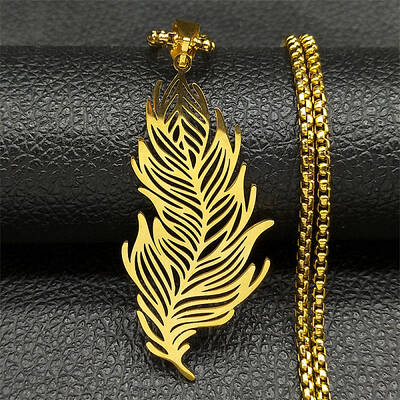 304 Stainless Steel Feather Pendant Necklaces