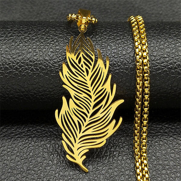 304 Stainless Steel Feather Pendant Necklaces