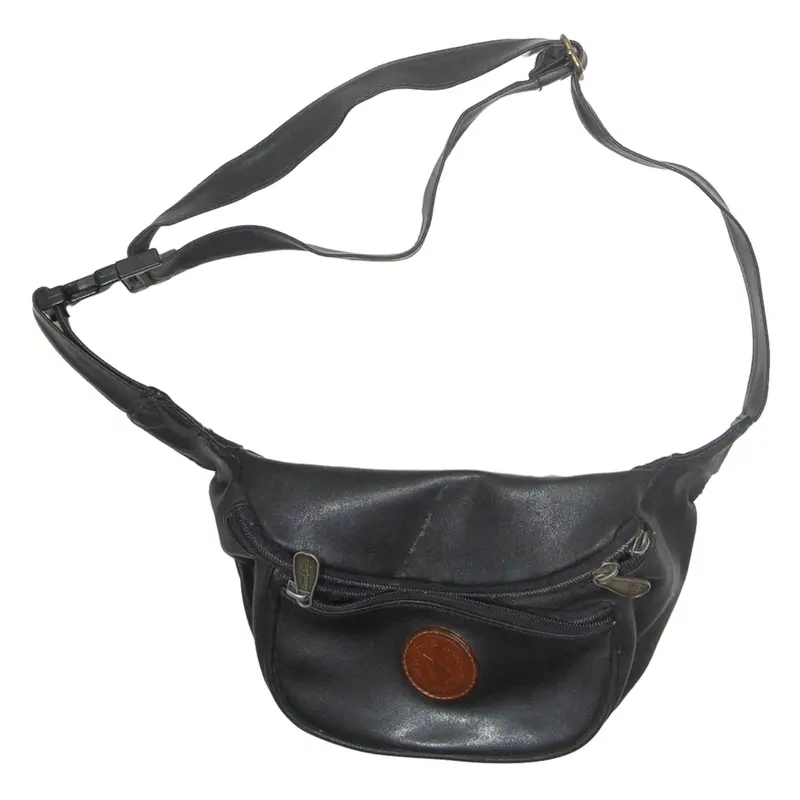 Womens Bum Bag Black Leather 90s