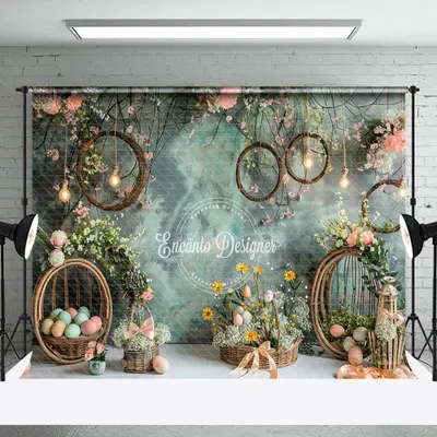 Smudged Green Wall Woven Basket Easter Backdrop - Aperturee