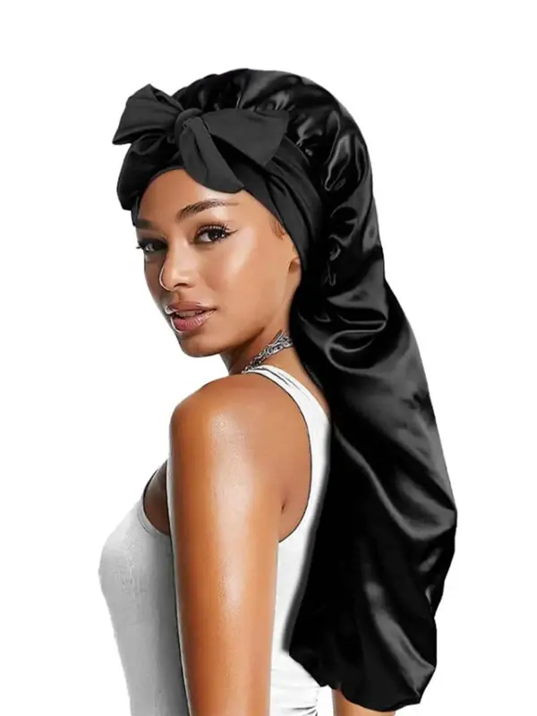 Women's Simple Style Solid Color Bright Satin Bonnets Hat for Sleeping, Summer Casual Trendy Bowknot Design Sleeping Hair Bon...