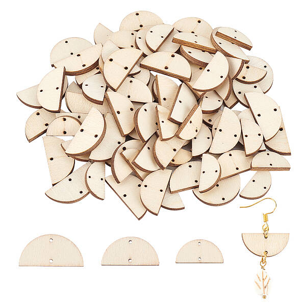 30 Sets 3 Sizes Undyed Wood Connector Charms