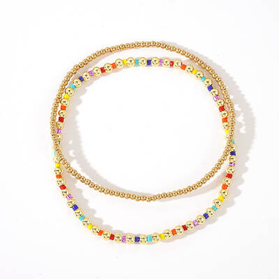 2Pcs Fashionable Brass & Seed Beads Beaded Stretch Bracelet Sets for Women